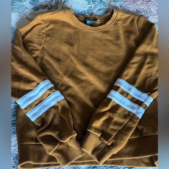 Forever 21 Tan Crewneck Sweater with White Stripes - Picture 1 of 3